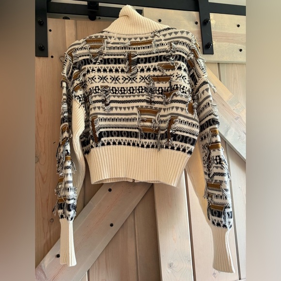 NWOT Pilcro Fringe Zip-front Turtleneck Sweater - Picture 5 of 6